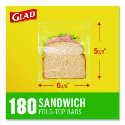 Glad Fold Top Food Storage Sandwich Bags, 6.5 x 5.5, Clear, 180 Bags/Box, 12 Boxes/Carton (CLO60771) CLO60771