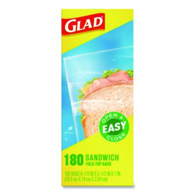 Glad Fold Top Food Storage Sandwich Bags, 6.5 x 5.5, Clear, 180 Bags/Box, 12 Boxes/Carton (CLO60771) CLO60771