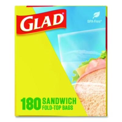 Glad Fold Top Food Storage Sandwich Bags, 6.5 x 5.5, Clear, 180 Bags/Box, 12 Boxes/Carton (CLO60771) CLO60771