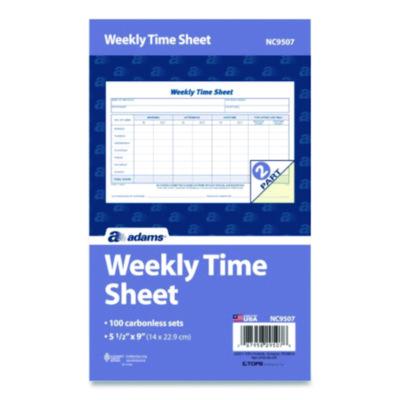 Adams Time Sheets, One Part (No Copies), 8.5 x 5.5, 100 Forms/Pad, 2 Pads/Pack (ABF9507ABF) ABF9507ABF