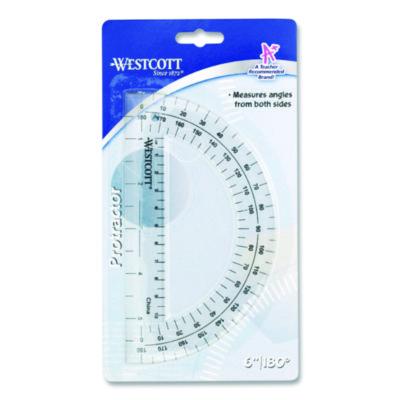 Westcott 180 Degree Protractor, Plastic, 6" Ruler Edge/180 Degree, Clear (ACM11200) ACM11200