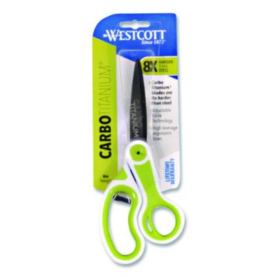 Westcott CarboTitanium Bonded Scissors, 8" Long, 3.25" Cut Length, Straight White/Green Handle (ACM17444) ACM17444
