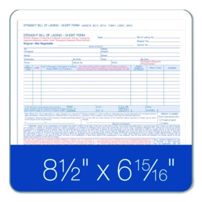 Adams Bill of Lading - Short Form for Up to Ten Articles, Three-Part Carbonless, 8.5 x 6.94, 250 Forms Total (ABFB3876) ABFB3876