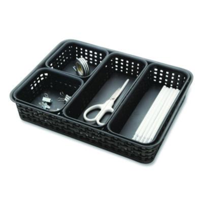 Advantus Plastic Weave Basket Bins, Assorted Sizes, Black, 10/Pack (AVT38398) AVT38398