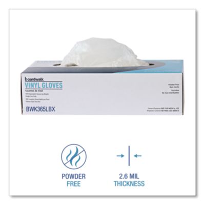Boardwalk General Purpose Vinyl Gloves, Powder/Latex-Free, 2.6 mil, Large, Clear, 100/Box (BWK365LBX) BWK365LBX