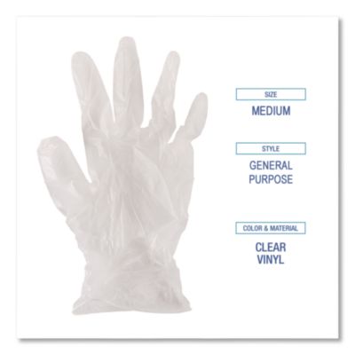 Boardwalk General Purpose Vinyl Gloves, Powder/Latex-Free, 2.6 mil, Medium, Clear, 100/Box (BWK365MBX) BWK365MBX