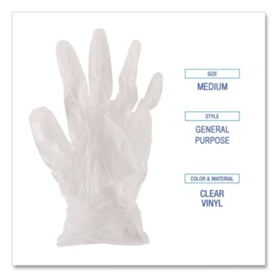 Boardwalk General Purpose Vinyl Gloves, Powder/Latex-Free, 2.6 mil, Medium, Clear, 100/Box, 10 Boxes/Carton (BWK365MCT) BWK365MCT