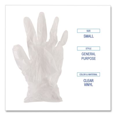 Boardwalk General Purpose Vinyl Gloves, Powder/Latex-Free, 2.6 mil, Small, Clear, 100/Box, 10 Boxes/Carton (BWK365SCT) BWK365SCT
