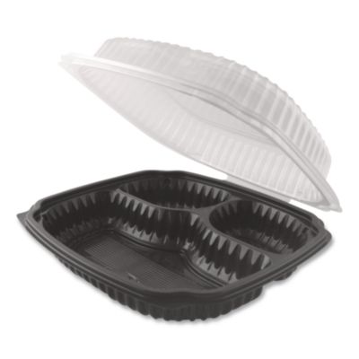 Anchor Packaging Culinary Lites Microwavable 3-Compartment Container, 20 oz/5 oz/5 oz, 9 x 9 x 3.13, Clear/Black, Plastic, 100/Carton (ANZ4699931) ANZ4699931