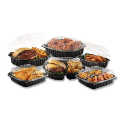 Anchor Packaging Culinary Lites Microwavable 3-Compartment Container, 20 oz/5 oz/5 oz, 9 x 9 x 3.13, Clear/Black, Plastic, 100/Carton (ANZ4699931) ANZ4699931
