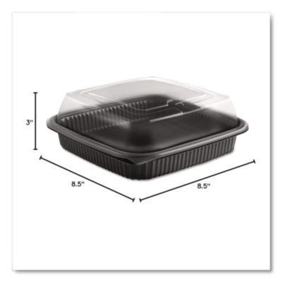 Anchor Packaging Culinary Squares 2-Piece Microwavable Container, Deep Lid, 36 oz, 8.46 x 8.46 x 2.91, Clear/Black, Plastic, 150/Carton (ANZ4118515) ANZ4118515