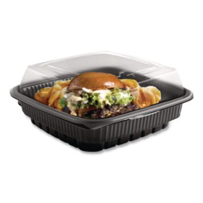 Anchor Packaging Culinary Squares 2-Piece Microwavable Container, Deep Lid, 36 oz, 8.46 x 8.46 x 2.91, Clear/Black, Plastic, 150/Carton (ANZ4118515) ANZ4118515