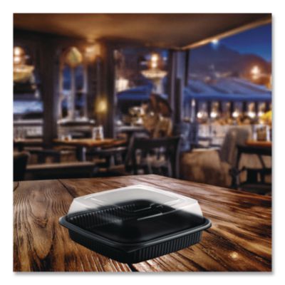 Anchor Packaging Culinary Squares 2-Piece Microwavable Container, Deep Lid, 36 oz, 8.46 x 8.46 x 2.91, Clear/Black, Plastic, 150/Carton (ANZ4118515) ANZ4118515