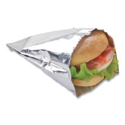 Bagcraft Foil Single-Serve Bags, Unlabeled Burger, 6" x 0.75" x 6.5", Silver, 1,000/Carton (BGC300533) BGC300533