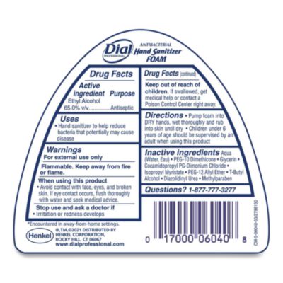 Dial Antibacterial Foam Hand Sanitizer, 15.2 oz Pump Bottle, Fragrance-Free, 4/Carton (06040) DIA06040