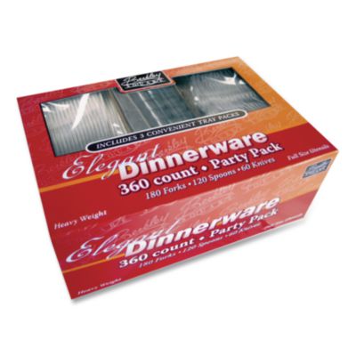Berkley Square Heavyweight Party Pack, Heavyweight, Fork/Knife/Spoon, Plastic, Clear, 360/Pack (BSQ1088008) BSQ1088008