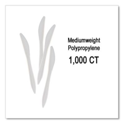 Berkley Square Mediumweight Polypropylene Cutlery, Knife, Plastic, White, 1,000/Carton (BSQ1011000) BSQ1011000