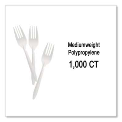 Berkley Square Mediumweight Polypropylene Cutlery, Fork, Plastic, White, 1,000/Carton (BSQ1012000) BSQ1012000