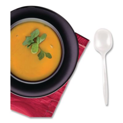 Berkley Square Mediumweight Polypropylene Cutlery, Soup Spoon, Plastic, White, 1,000/Carton (BSQ1014000) BSQ1014000