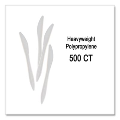 Berkley Square Elegant Dinnerware Heavyweight Cutlery, Knife, Plastic, White, 500/Box (BSQ1071010) BSQ1071010