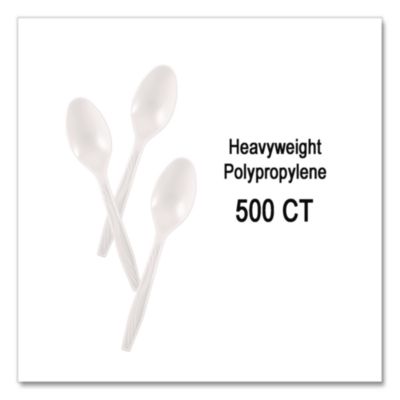 Berkley Square Elegant Dinnerware Heavyweight Cutlery, Spoon, Plastic, White, 500/Box (BSQ1073010) BSQ1073010