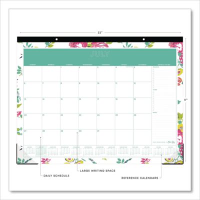 Blue Sky Day Designer Peyton Academic Desk Pad, Floral Artwork, 22 x 17, Black Binding, Clear Corners, 12-Month (July-June): 2024-2025 (BLS107938) BLS107938