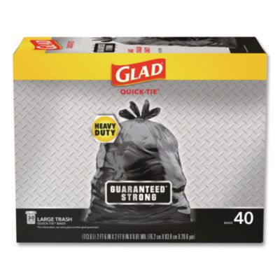 Glad Lawn and Leaf Large Quick-Tie Trash Bags, Tie-Flap, 30 gal, 0.81 mil, 30" x 33", Black, 40 Bags/Box, 4 Boxes/Carton (CLO60035) CLO60035