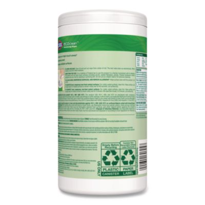 Clorox EcoClean Disinfecting Wipes, 1-Ply, 8 x 7, Unscented, White, 6/Carton (CLO60605CT) CLO60605CT