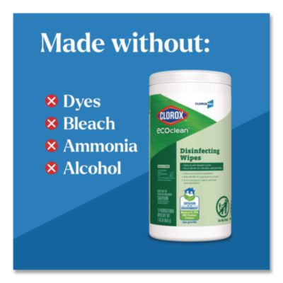 Clorox EcoClean Disinfecting Wipes, 1-Ply, 8 x 7, Unscented, White, 6/Carton (CLO60605CT) CLO60605CT