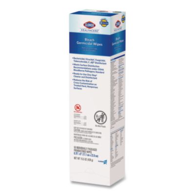 Clorox Healthcare Bleach Germicidal Wipes, 1-Ply, 6.75 x 9, Unscented, White, 50/Box, 6 Boxes/Carton (CLO31424) CLO31424