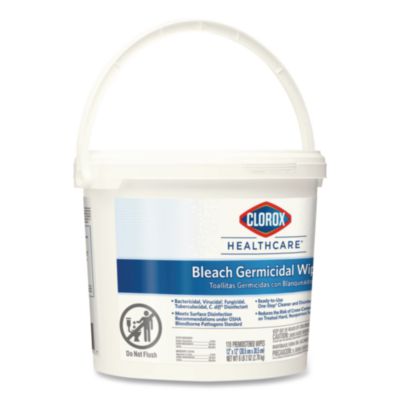 Clorox Healthcare Bleach Germicidal Wipes, 1-Ply, 12 x 12, Unscented, White, 110/Bucket (CLO30358) CLO30358