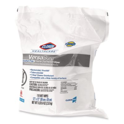 Clorox Healthcare VersaSure Cleaner Disinfectant Wipes, 1-Ply, 12 x 12, Fragranced, White, 110/Pouch (CLO31761EA) CLO31761EA