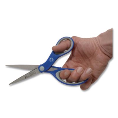 Westcott KleenEarth Soft Handle Scissors, 8" Long, 3.25" Cut Length, Straight Blue/Gray Handle (ACM15554) ACM15554