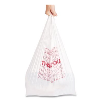 Barnes Paper Company Plastic Thank-You T-Sack, Thank You - Have a Nice Day Labeling, Cut-Out Handles, 4" x 6" x 15", White/Red, 2,000/Carton (BPC6415THYOU) BPC6415THYOU