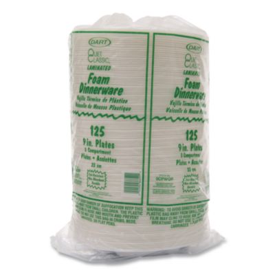 Dart Mediumweight Foam Plates, 3-Compartment Plate, 9" dia, White, 125/Pack (DCC9CPWQRPK) DCC9CPWQRPK