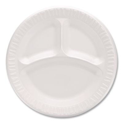Dart Mediumweight Foam Plates, 3-Compartment Plate, 9" dia, White, 125/Pack (DCC9CPWQRPK) DCC9CPWQRPK