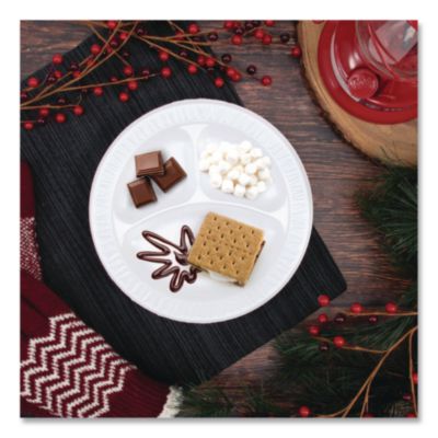 Dart Mediumweight Foam Plates, 3-Compartment Plate, 9" dia, White, 125/Pack (DCC9CPWQRPK) DCC9CPWQRPK