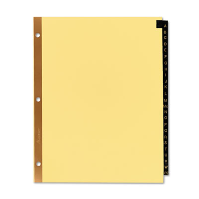 Preprinted Black Leather Tab Dividers w/Gold Reinforced Edge, 25-Tab, A to Z, 11 x 8.5, Buff, 1 Set