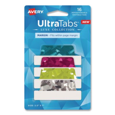 Avery Ultra Tabs Luxe Collection Repositionable Tabs, 1/5-Cut, Assorted Jewel Prism Colors, 2.5" Wide, 16/Pack (AVE74147) AVE74147