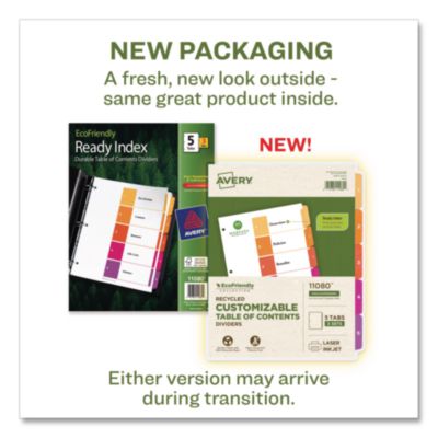 Avery Customizable Table Of Contents Ready Index Dividers With Multicolor Tabs, 5-Tab, 1 To 5, 11 X 8.5, White, 3 Sets (AVE11080) AVE11080