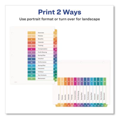 Avery Customizable TOC Ready Index Multicolor Tab Dividers, 15-Tab, 1 to 15, 11 x 8.5, White, Traditional Color Tabs, 1 Set (AVE11143) AVE11143