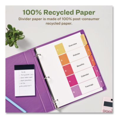 Avery Customizable Table Of Contents Ready Index Dividers With Multicolor Tabs, 5-Tab, 1 To 5, 11 X 8.5, White, 3 Sets (AVE11080) AVE11080