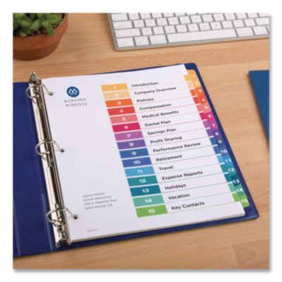 Avery Customizable TOC Ready Index Multicolor Tab Dividers, 15-Tab, 1 to 15, 11 x 8.5, White, Traditional Color Tabs, 1 Set (AVE11143) AVE11143