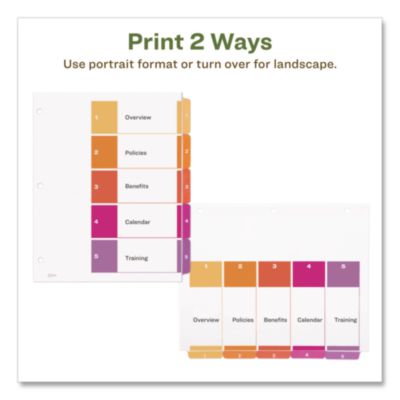 Avery Customizable Table Of Contents Ready Index Dividers With Multicolor Tabs, 5-Tab, 1 To 5, 11 X 8.5, White, 3 Sets (AVE11080) AVE11080