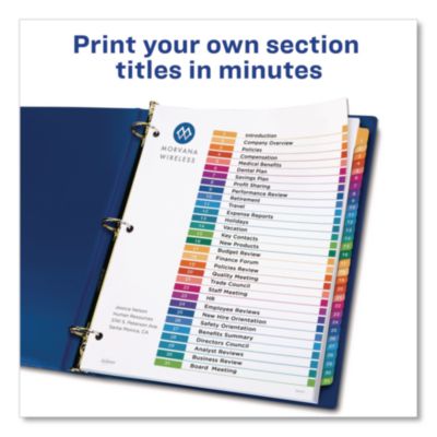 Avery Customizable TOC Ready Index Multicolor Tab Dividers, 31-Tab, 1 to 31, 11 x 8.5, White, Traditional Color Tabs, 1 Set (AVE11129) AVE11129