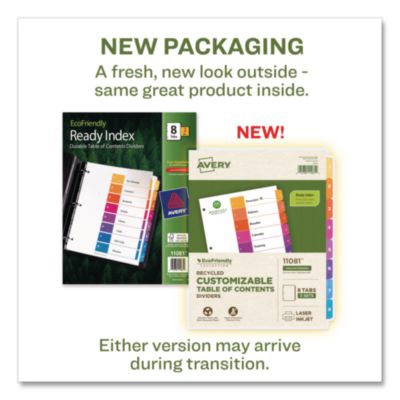 Avery Customizable Table Of Contents Ready Index Dividers With Multicolor Tabs, 8-Tab, 1 To 8, 11 X 8.5, White, 3 Sets (AVE11081) AVE11081
