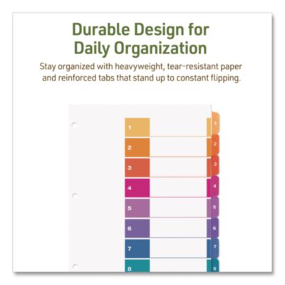 Avery Customizable Table Of Contents Ready Index Dividers With Multicolor Tabs, 8-Tab, 1 To 8, 11 X 8.5, White, 3 Sets (AVE11081) AVE11081