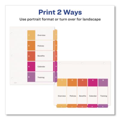 Avery Customizable TOC Ready Index Multicolor Tab Dividers, 5-Tab, 1 to 5, 11 x 8.5, White, Traditional Color Tabs, 1 Set (AVE11131) AVE11131