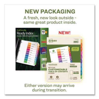 Avery Customizable Table Of Contents Ready Index Dividers With Multicolor Tabs, 10-Tab, 1 To 10, 11 X 8.5, White, 3 Sets (AVE11082) AVE11082