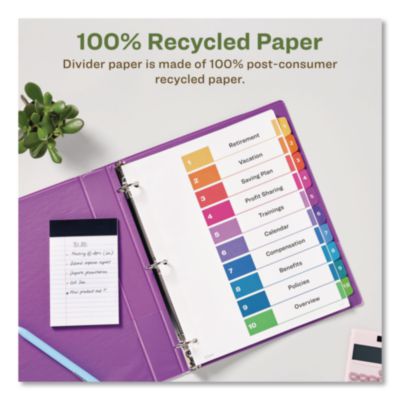 Avery Customizable Table Of Contents Ready Index Dividers With Multicolor Tabs, 10-Tab, 1 To 10, 11 X 8.5, White, 3 Sets (AVE11082) AVE11082